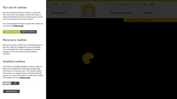 Screenshot of the Hospice At Home West Cumbria website