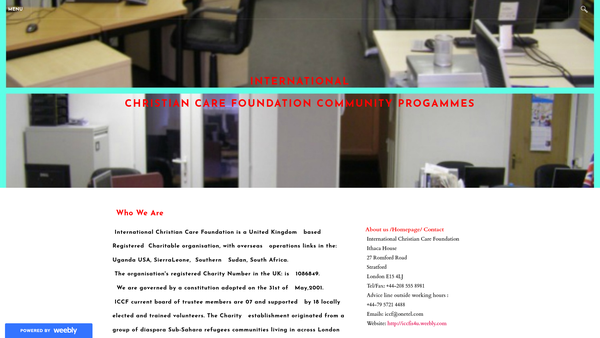 Screenshot of the International Christian Care Foundation website