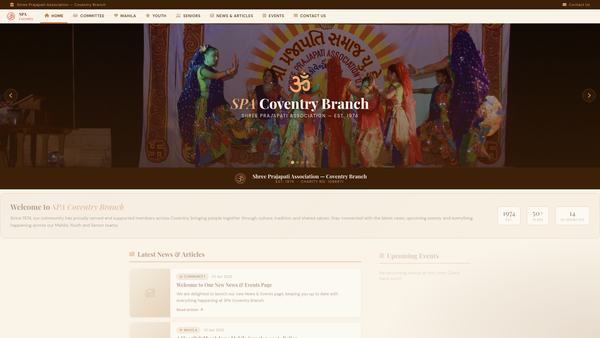 Screenshot of the Shree Prajapati Association Coventry website