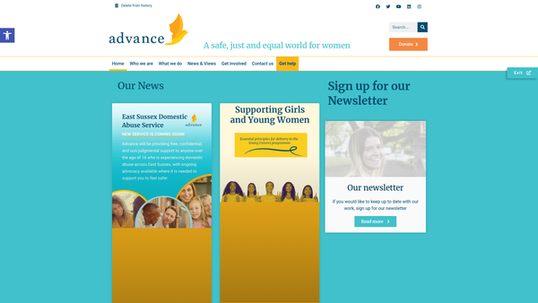 Screenshot of the Advance Advocacy And Non-Violence Community Education website