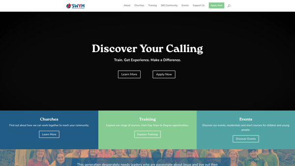 Screenshot of the South West Youth Ministries website