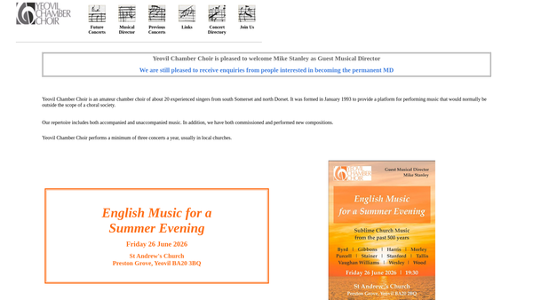 Screenshot of the Yeovil Chamber Choir website