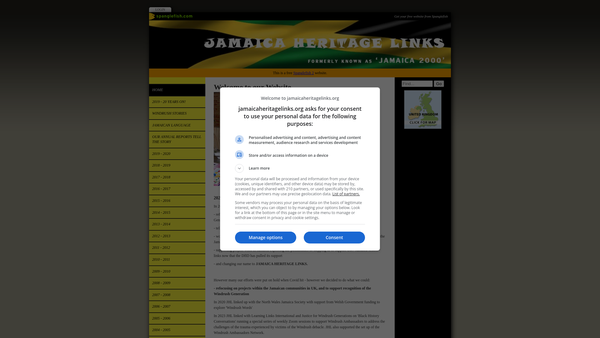 Screenshot of the Jamaica Heritage Links website