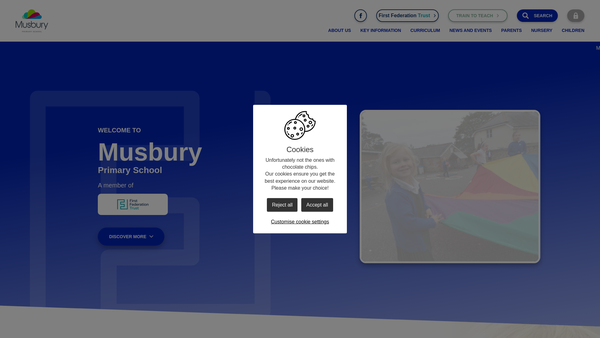 Screenshot of the Musbury Primary School PTFA website