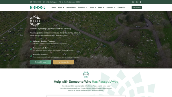 Screenshot of the Muslim Burial Council Of Leicestershire website
