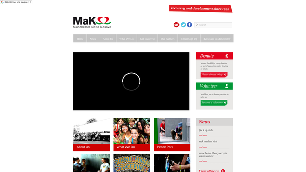 Screenshot of the Manchester Aid To Kosovo website
