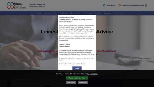 Screenshot of the Community Advice And Law Service Ltd website