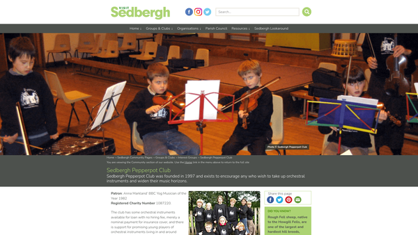 Screenshot of the Sedbergh Pepperpot Club website