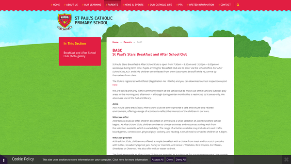 Screenshot of the St Pauls Stars After School Club website