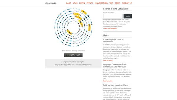 Screenshot of the Longplayer Trust website