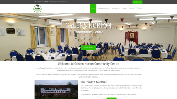 Screenshot of the Greens Norton Community Centre Association website