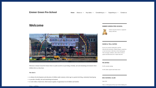 Screenshot of the Emmer Green Pre-School website