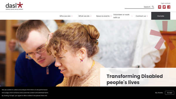 Screenshot of the Disability Advice Service Lambeth website