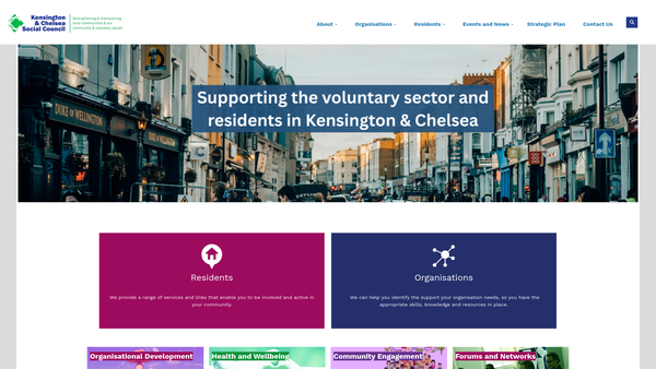 Screenshot of the Kensington And Chelsea Social Council website
