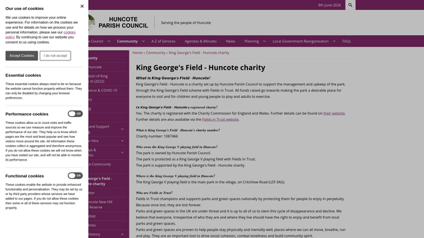 Screenshot of the King George's Field - Huncote website