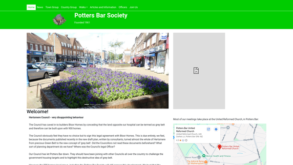 Screenshot of the The Potters Bar Society website