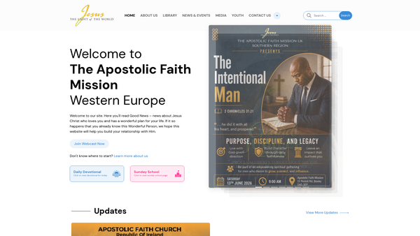 Screenshot of the The Apostolic Faith Mission UK Ltd website
