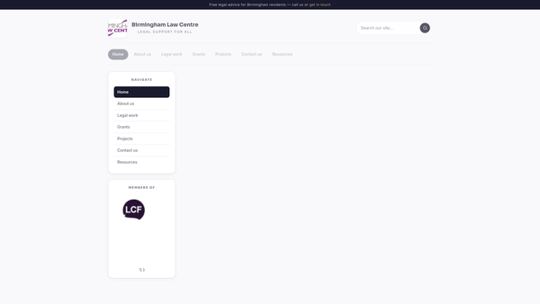 Screenshot of the Birmingham Law Centre website