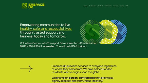 Screenshot of the Embrace UK Community Support Centre website