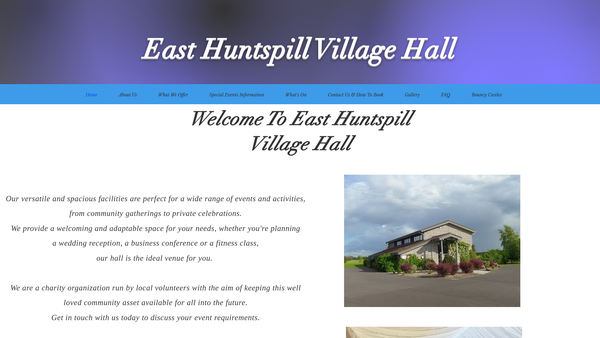 Screenshot of the East Huntspill New Village Hall website