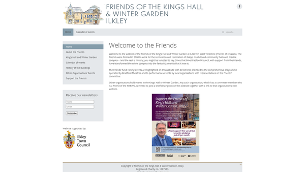 Screenshot of the Friends Of The Kings Hall & Winter Garden Ilkley website