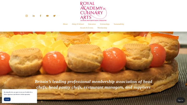 Screenshot of the The Royal Academy Of Culinary Arts 'Adopt A School' Trust website