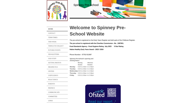 Screenshot of the Spinney Pre-School website