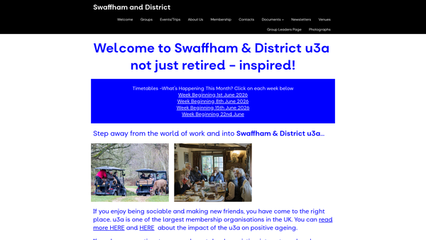 Screenshot of the Swaffham & District u3a website