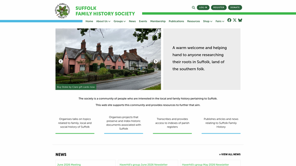 Screenshot of the Suffolk Family History Society website
