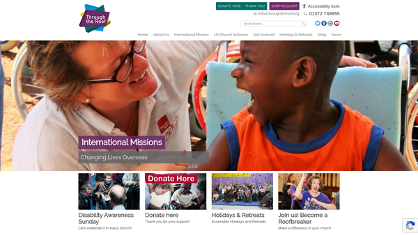 Screenshot of the Through The Roof Charitable Trust website