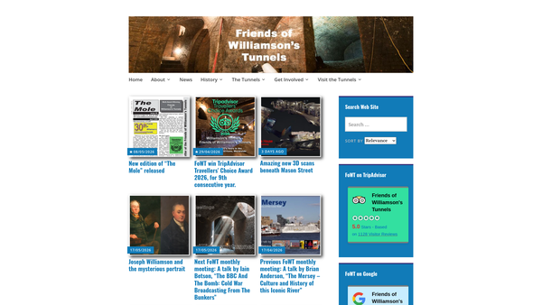 Screenshot of the Friends Of Williamsons Tunnels website
