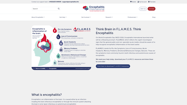 Screenshot of the Encephalitis International website