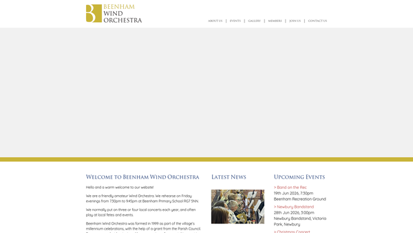 Screenshot of the Beenham Wind Orchestra website