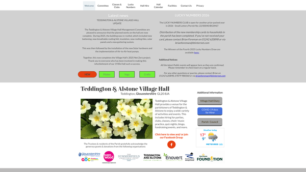 Screenshot of the Teddington Village Hall website