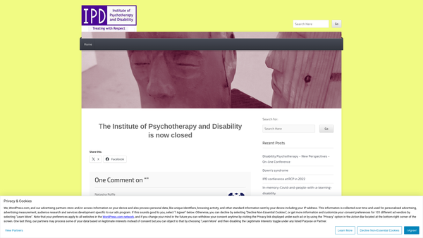 Screenshot of the The Institute Of Psychotherapy And Disability website