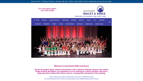 Screenshot of the Dorchester Ballet And Dance Club website