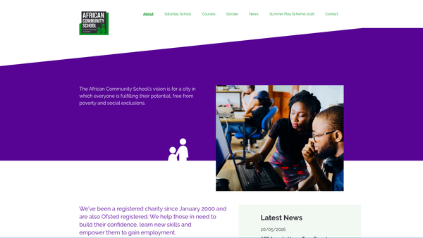 Screenshot of the African Community School website