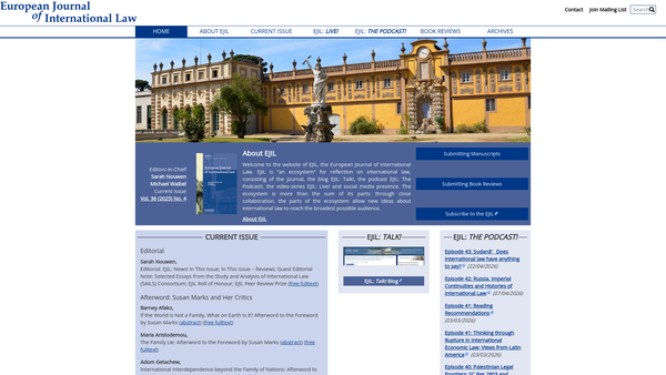 Screenshot of the The European Journal Of International Law website
