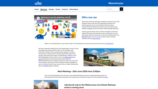 Screenshot of the The Warminster U3A website