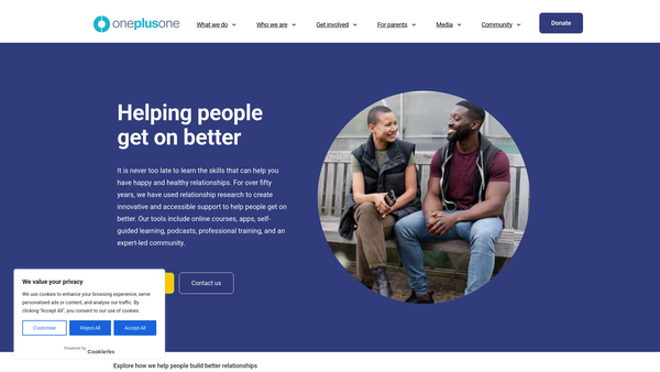Screenshot of the One Plus One Marriage And Partnership Research website