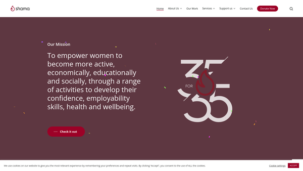Screenshot of the Shama Womens Centre website