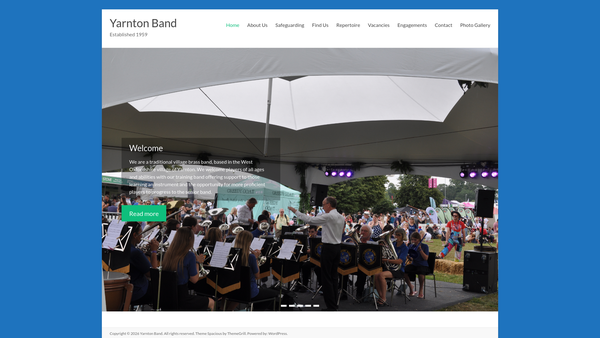 Screenshot of the Yarnton Band website