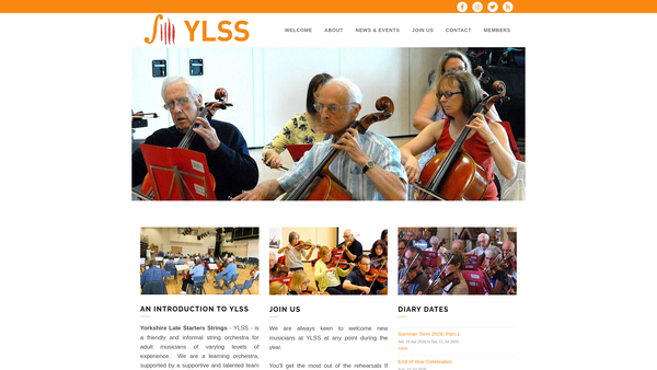 Screenshot of the Yorkshire Late Starters Strings website