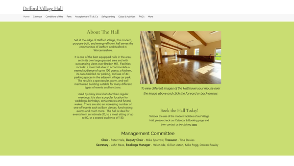 Screenshot of the Defford Village Hall website