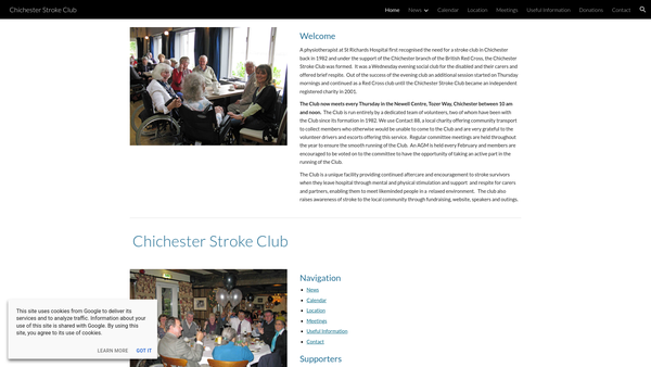 Screenshot of the Chichester Stroke Club website