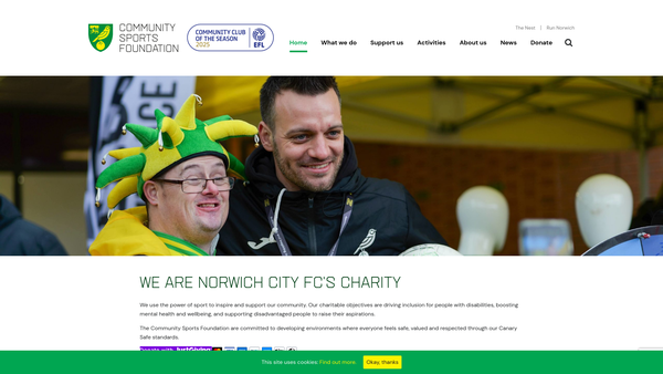 Screenshot of the Norwich City Community Sports Foundation website