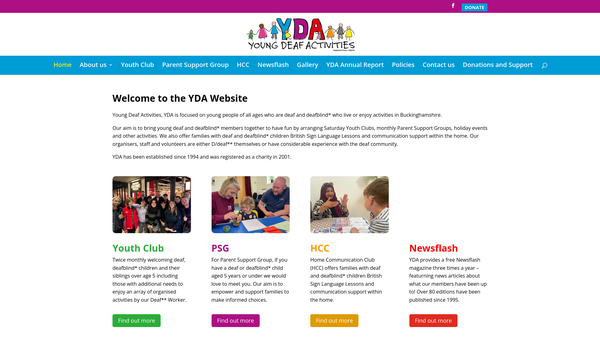 Screenshot of the Young Deaf Activities website