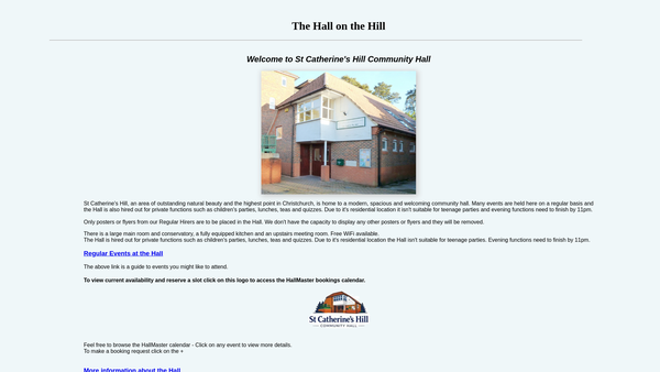 Screenshot of the St Catherines Hill Community Hall website