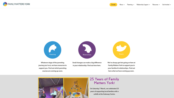 Screenshot of the Family Matters York website