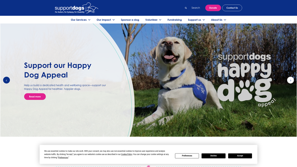 Screenshot of the Support Dogs Limited website